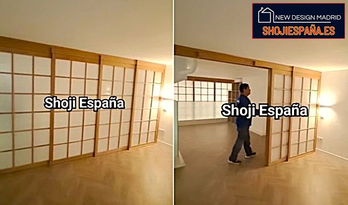 Cerramiento de puertas correderas Shoji a medida instalado en vivienda de alta gama en Madrid.